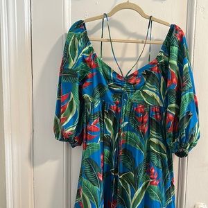 Farm Rio Puff sleeve midi dress with empire waist XS